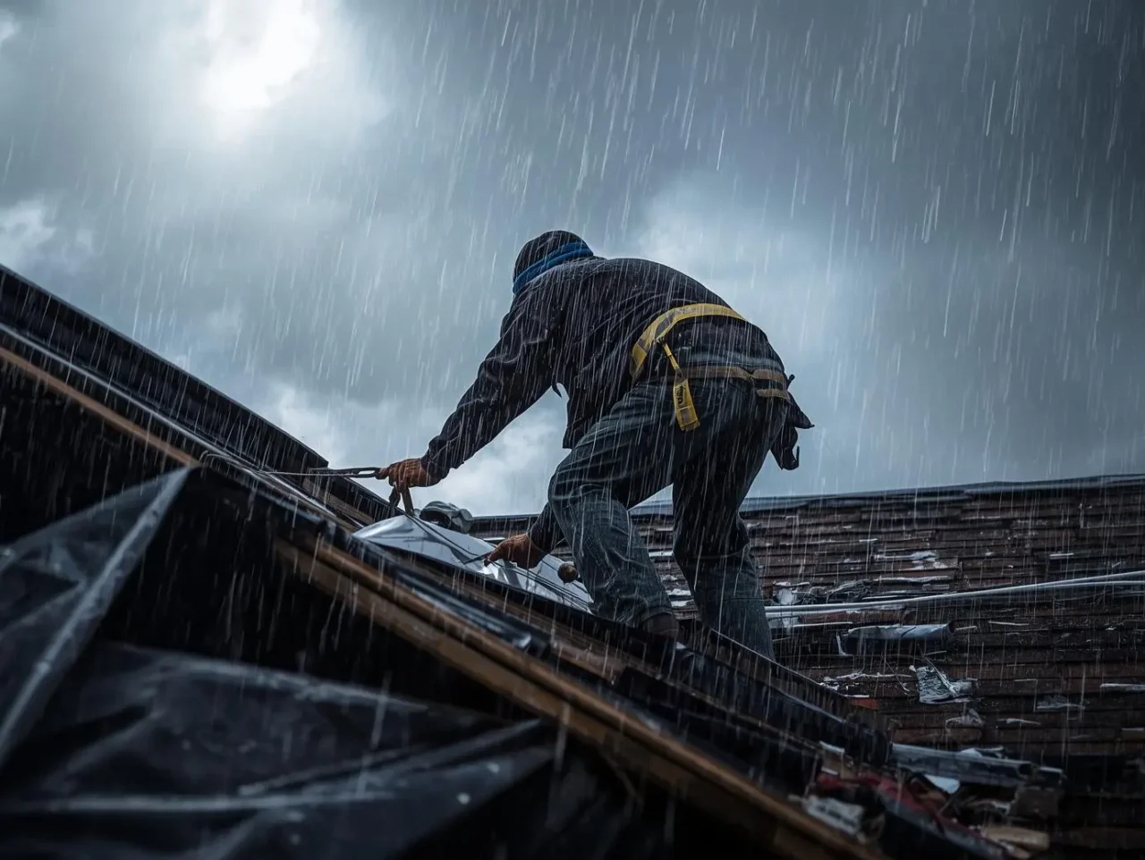 emergency roof repair contractor tarping damaged roof