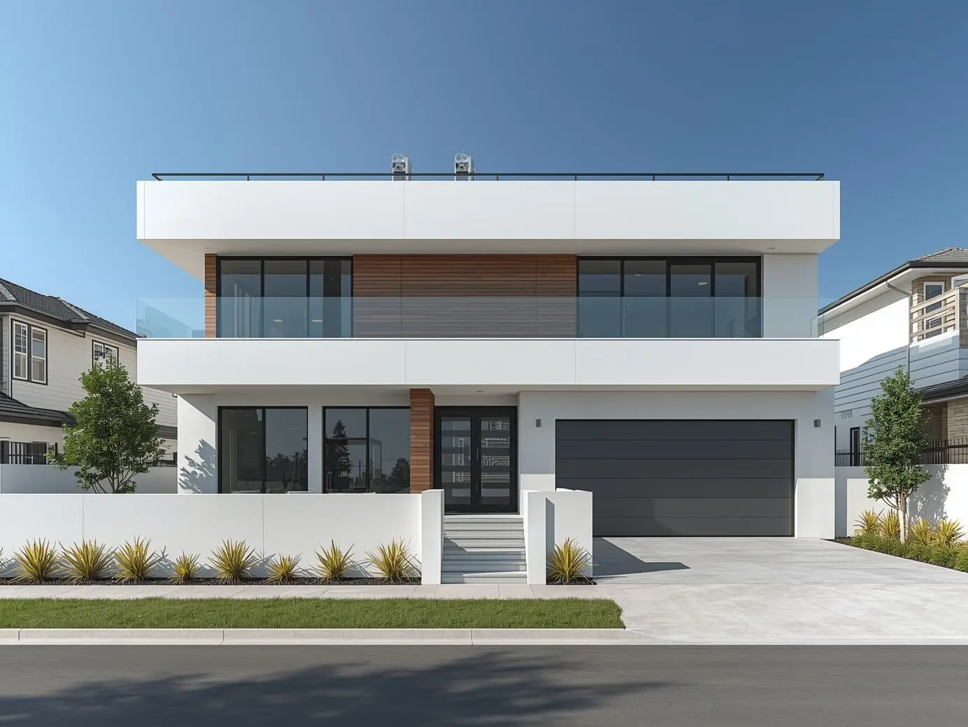 Flat roof homes featuring modern flat roof design with parapet wall and contemporary architecture.