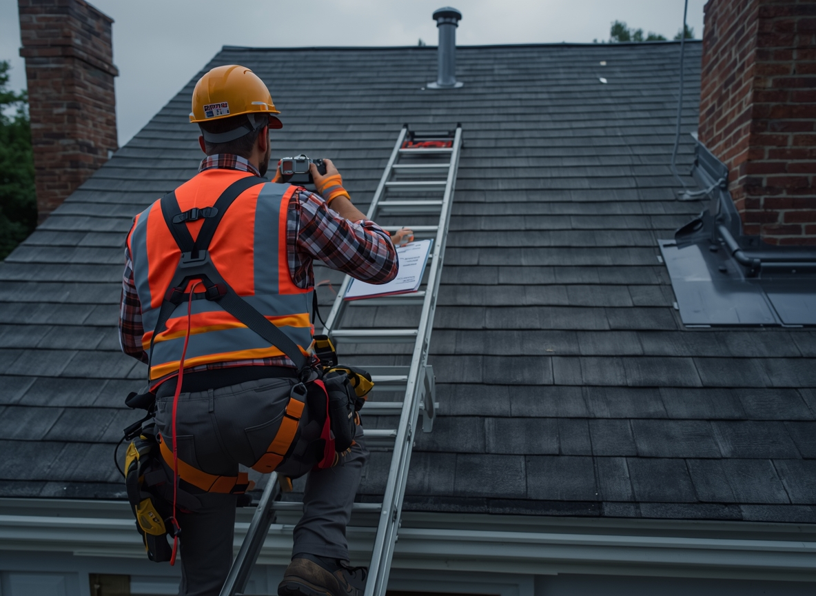 Free roof inspection by professional roofing contractor checking shingles, flashing, and roof condition for homeowners.