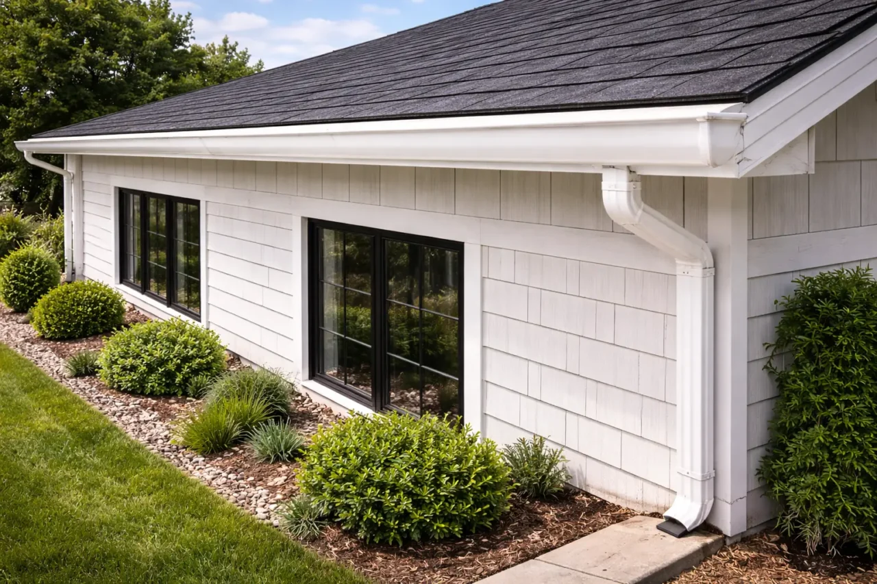 Completed seamless gutter system on residential property