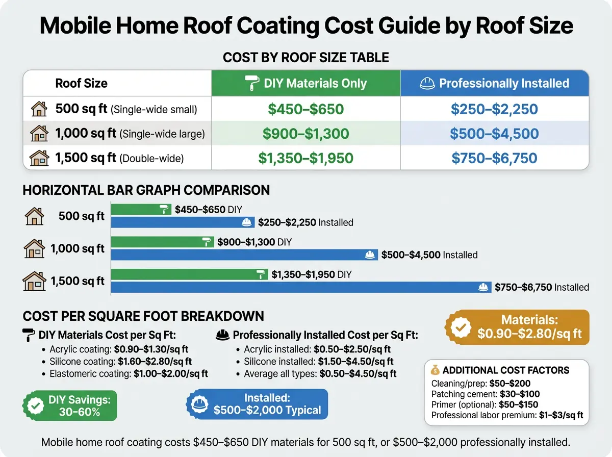 mobile home roof coating cost chart 500 1000 1500 square feet material installed pricing