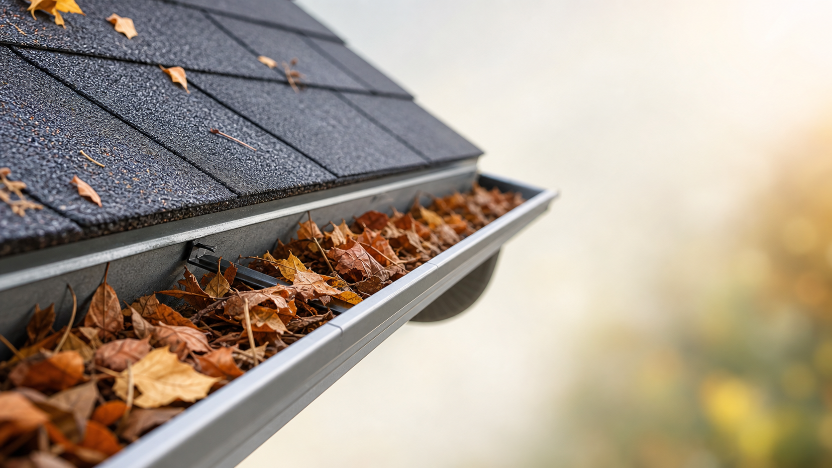 New gutter installation on a Denver home roofline with clean exterior drainage details.