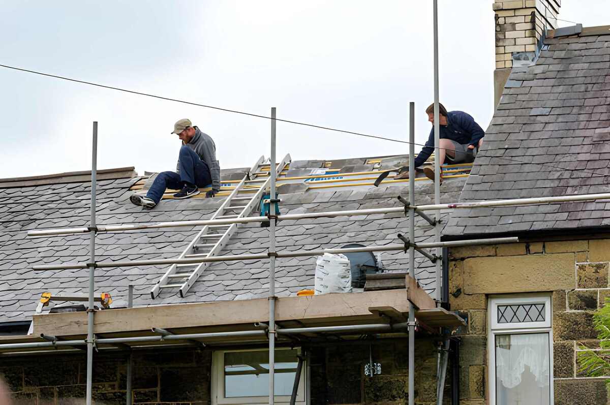 Step-by-step imagery of the slate roof repair process