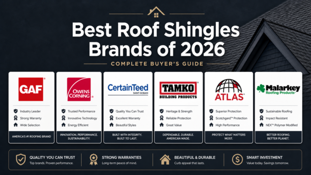 Roof shingles brands comparison 2026 GAF Owens Corning CertainTeed TAMKO Atlas Malarkey side by side