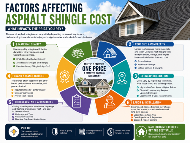 Various factors affecting the cost of asphalt shingles.