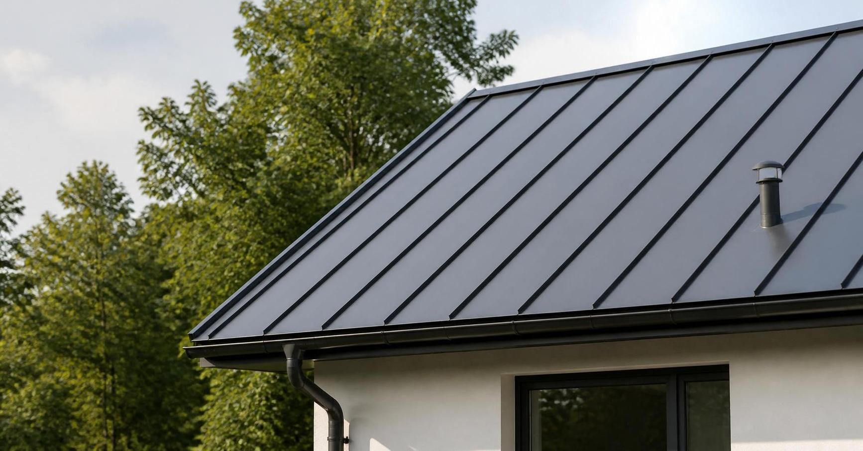 Professional roofing contractors installing a standing seam metal roof on a residential property in 2026.