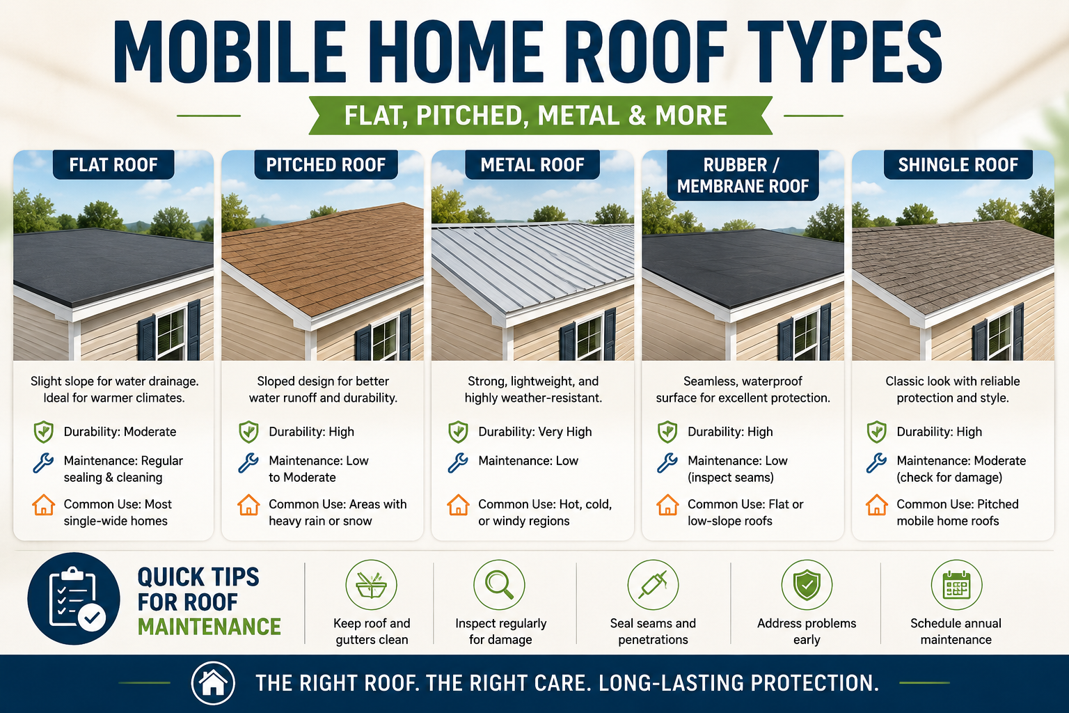 Different types of mobile home roofs explained