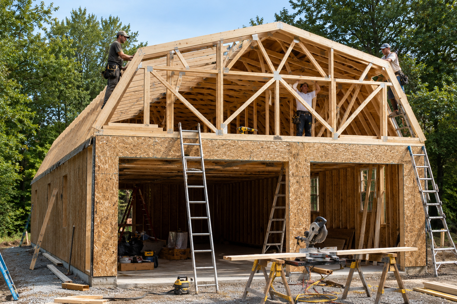 Step-by-step installation process of gambrel roof trusses