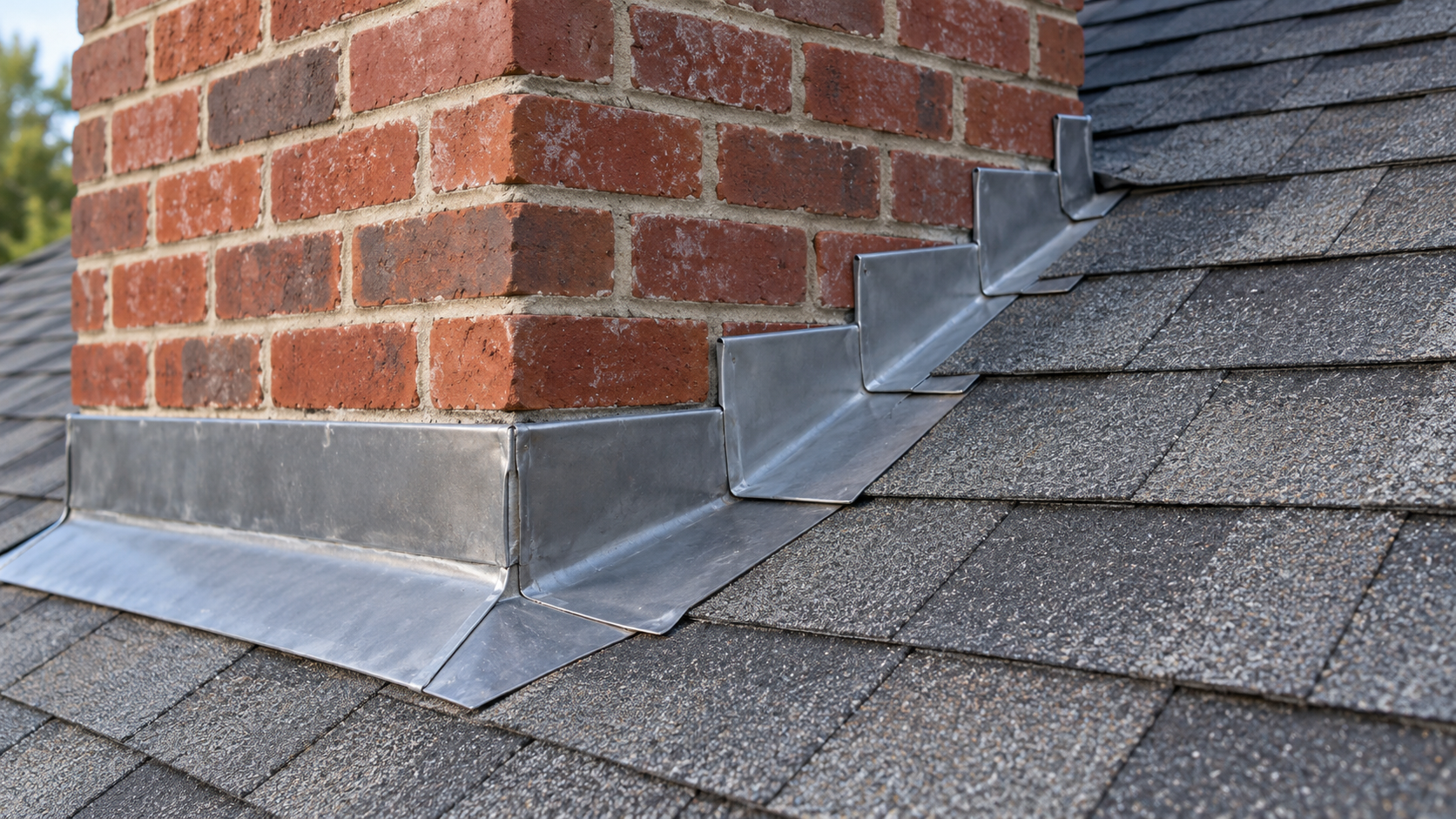 Asphalt shingles with scattered impact marks and hailstones